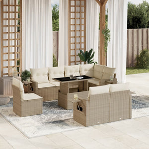 vidaXL Set Divano da Giardino 9 pz con Cuscini Beige in Polyrattan