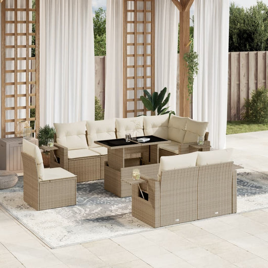 vidaXL Set Divano da Giardino 9 pz con Cuscini Beige in Polyrattan