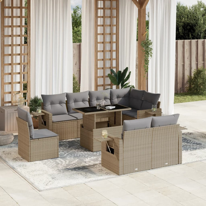 vidaXL Set Divano da Giardino 9 pz con Cuscini Beige in Polyrattan