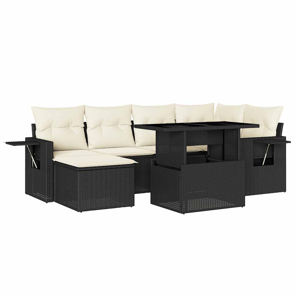 Set Divani da Giardino con Cuscini 7pz Nero Polyrattan