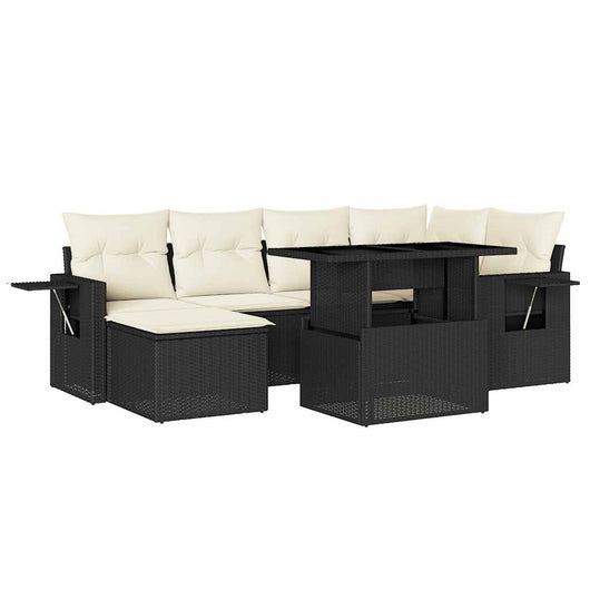 Set Divani da Giardino con Cuscini 7pz Nero Polyrattan
