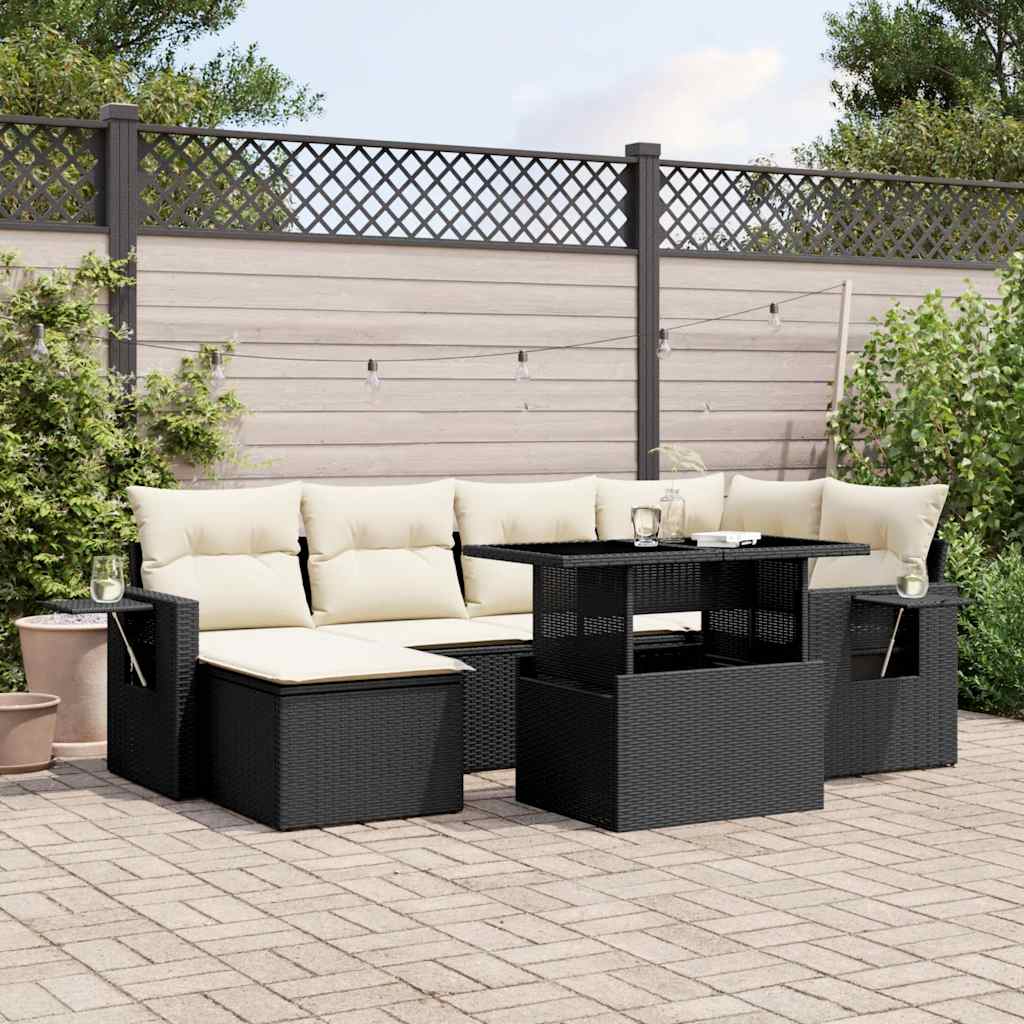 Set Divani da Giardino con Cuscini 7pz Nero Polyrattan