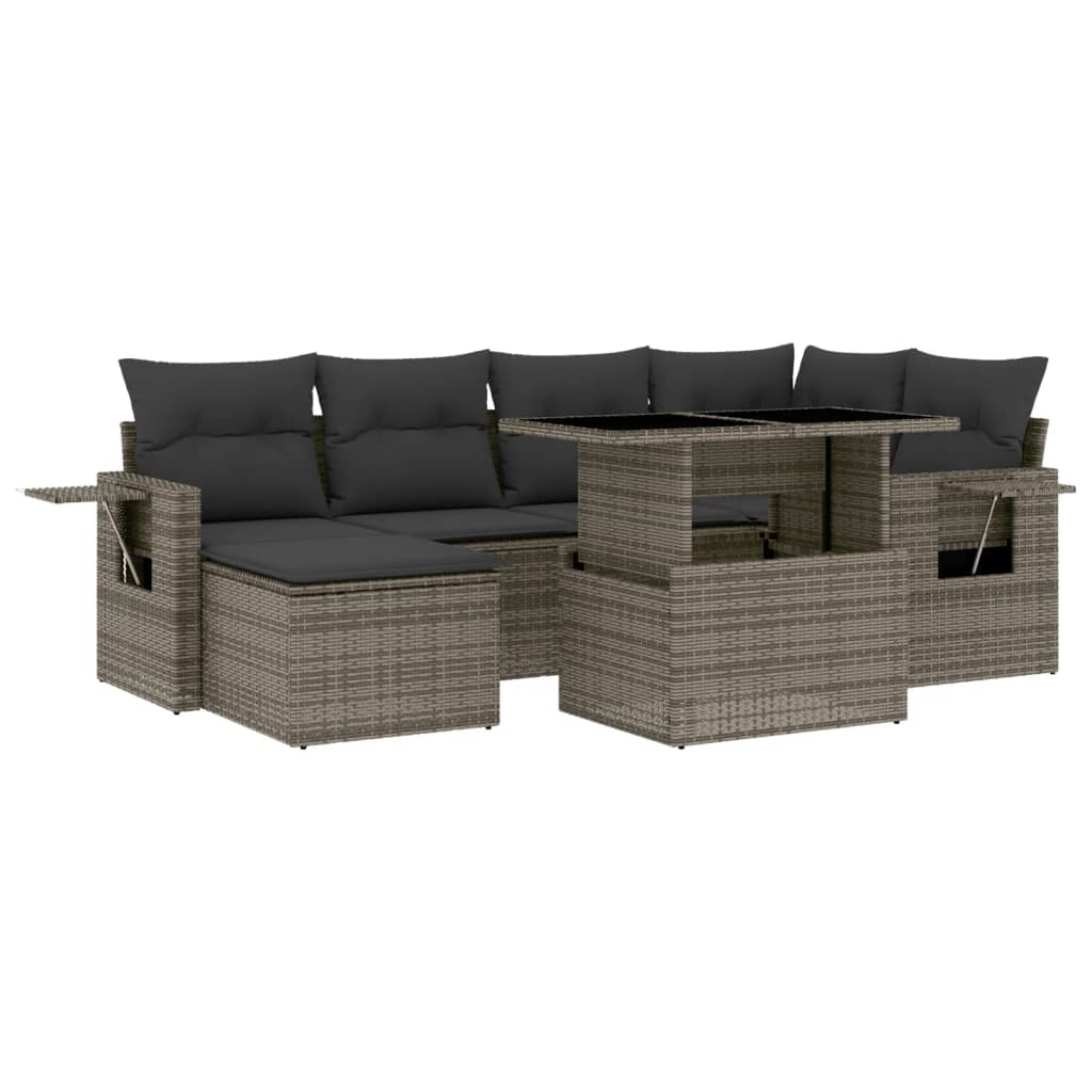 Set Divani da Giardino 7 pz con Cuscini Grigio in Polyrattan 3268050