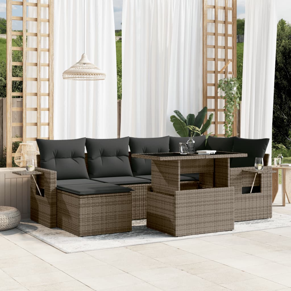Set Divani da Giardino 7 pz con Cuscini Grigio in Polyrattan 3268050