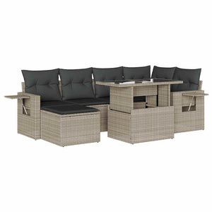 vidaXL Set Divani da Giardino 7pz con Cuscini Grigio Chiaro Polyrattan
