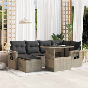 vidaXL Set Divani da Giardino 7pz con Cuscini Grigio Chiaro Polyrattan