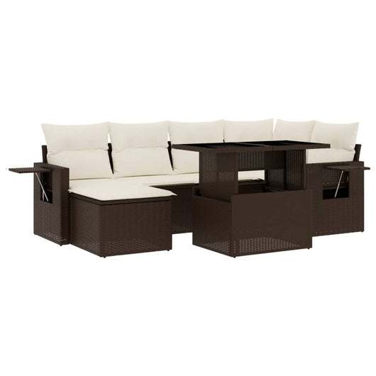 vidaXL Set Divani da Giardino 7 pz con Cuscini Marrone in Polyrattan