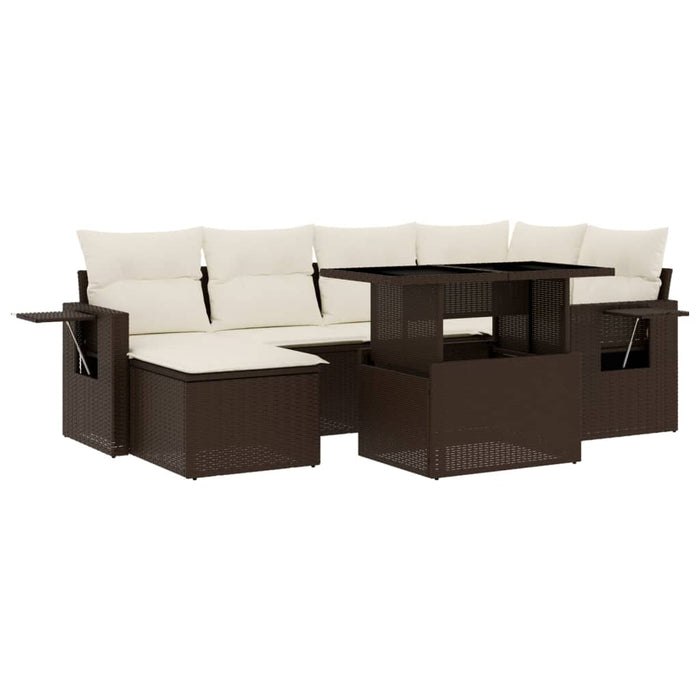 vidaXL Set Divani da Giardino 7 pz con Cuscini Marrone in Polyrattan