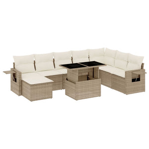 vidaXL Set Divano da Giardino 9 pz con Cuscini Beige in Polyrattan