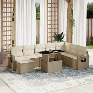 vidaXL Set Divano da Giardino 9 pz con Cuscini Beige in Polyrattan