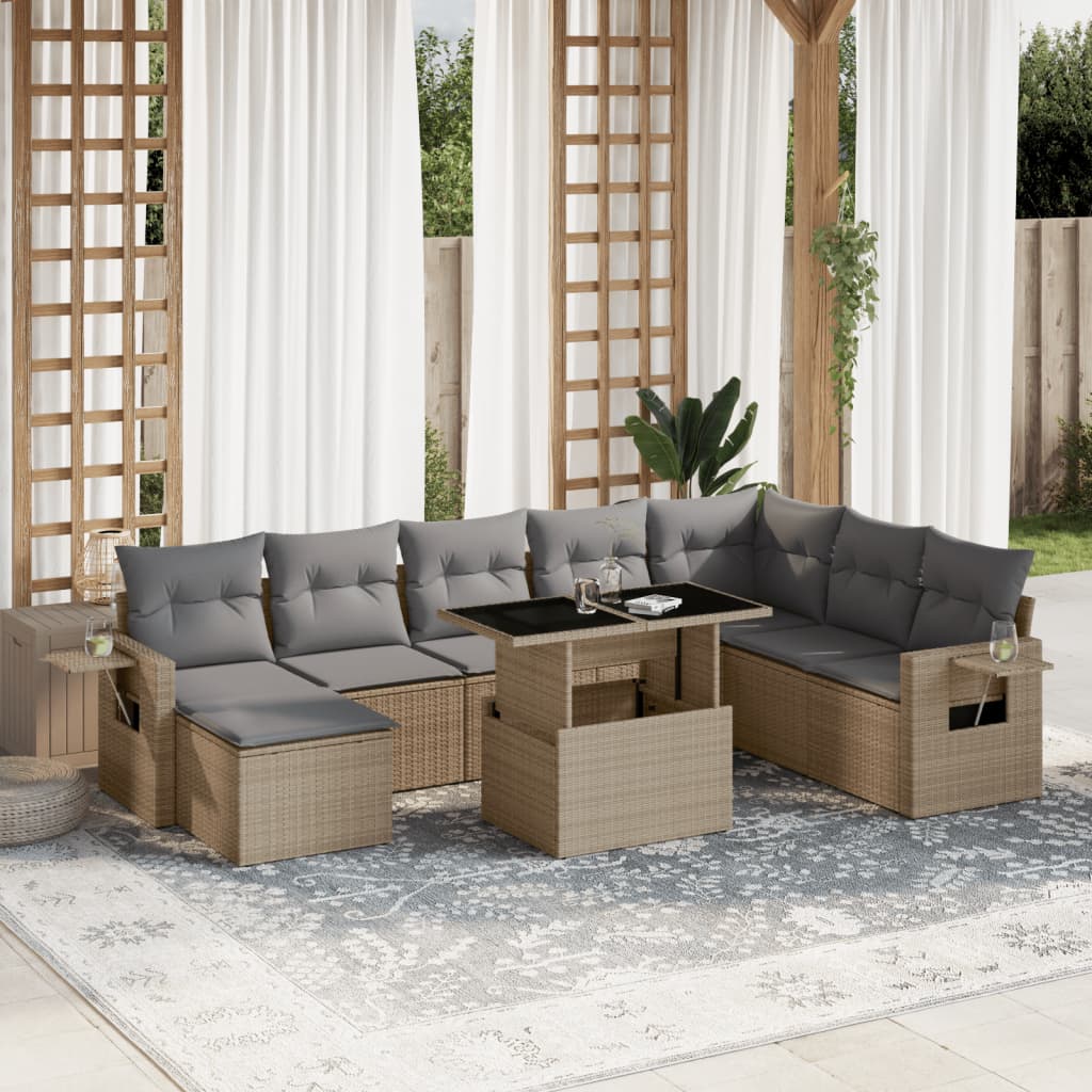 vidaXL Set Divano da Giardino 9 pz con Cuscini Beige in Polyrattan