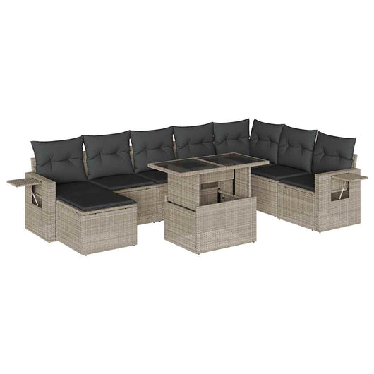 vidaXL Set Divano da Giardino 9pz con Cuscini Grigio Chiaro Polyrattan