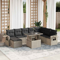 vidaXL Set Divano da Giardino 9pz con Cuscini Grigio Chiaro Polyrattan