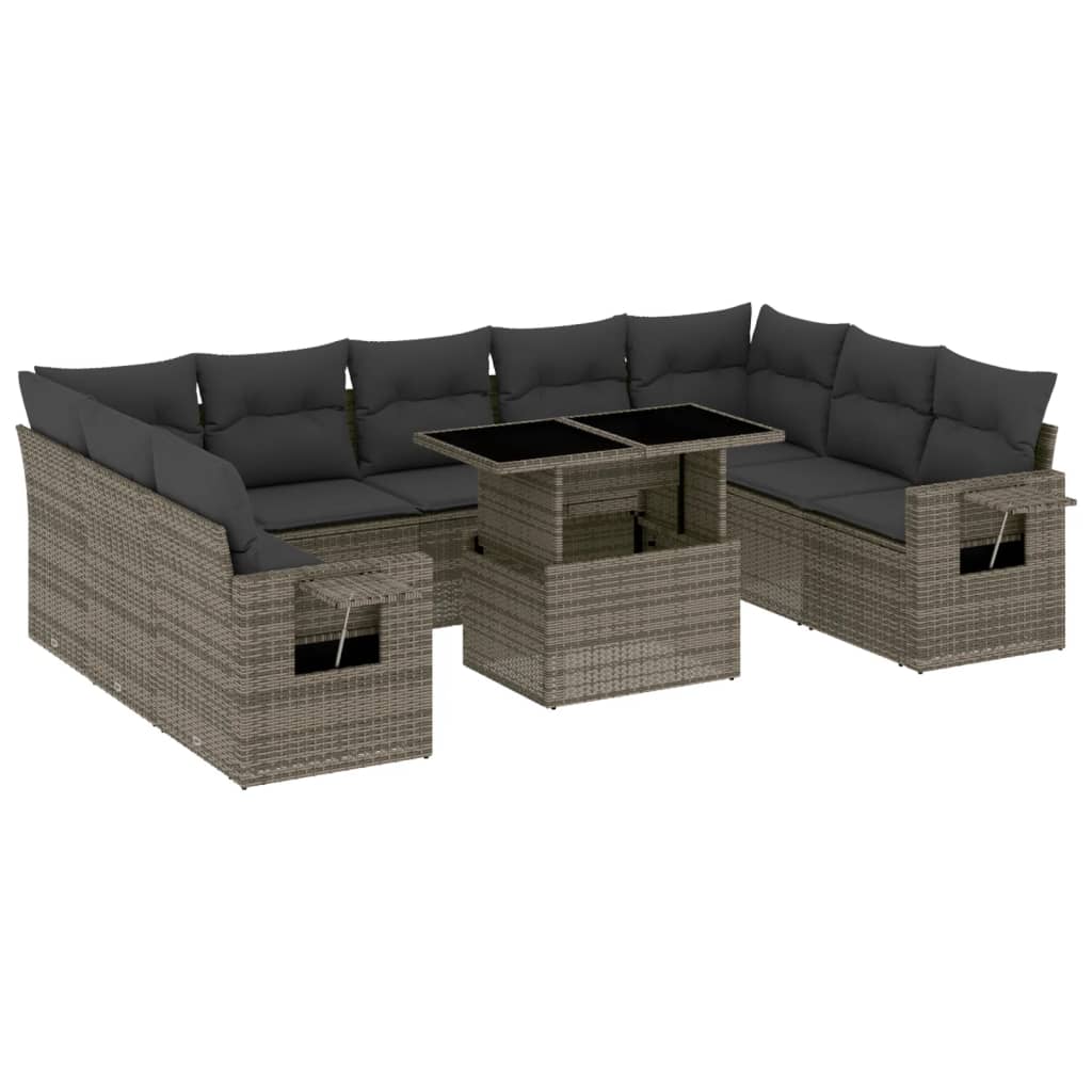 Set Divano da Giardino 10 pz con Cuscini Grigio in Polyrattan 3268110