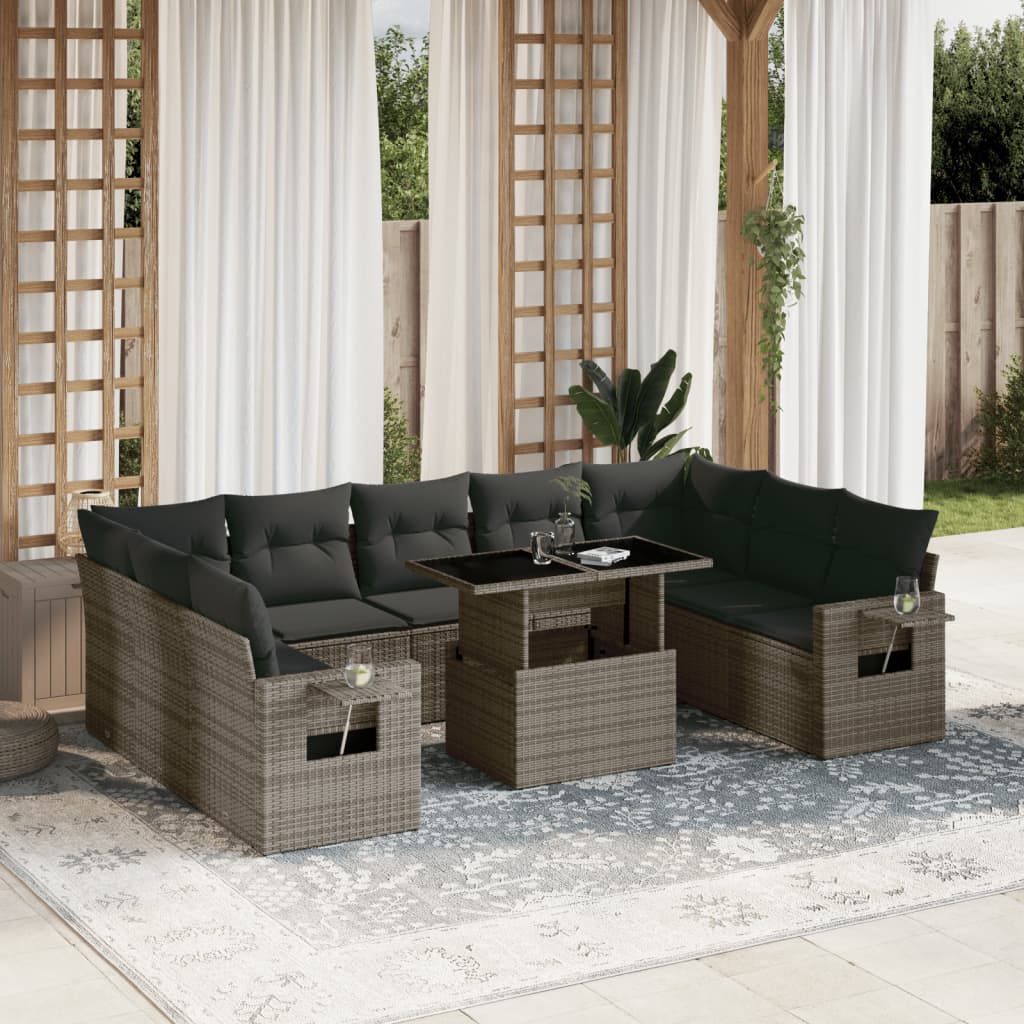 Set Divano da Giardino 10 pz con Cuscini Grigio in Polyrattan 3268110