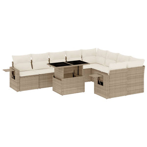 Set Divano da Giardino 10 pz con Cuscini Beige in Polyrattan 3268128