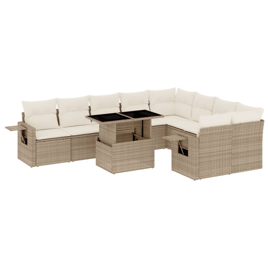 vidaXL Set Divano da Giardino 10 pz con Cuscini Beige in Polyrattan