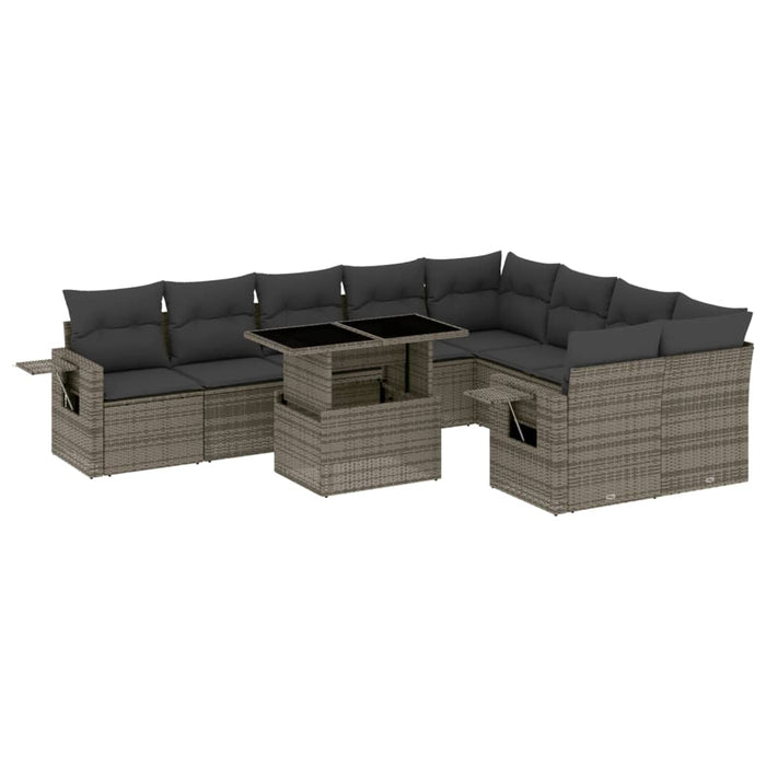 Set Divano da Giardino 10 pz con Cuscini Grigio in Polyrattan 3268130