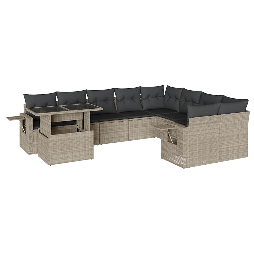 vidaXL Set Divano Giardino 10 pz con Cuscini Grigio Chiaro Polyrattan