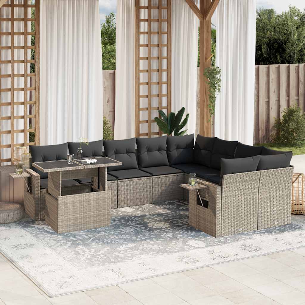 vidaXL Set Divano Giardino 10 pz con Cuscini Grigio Chiaro Polyrattan