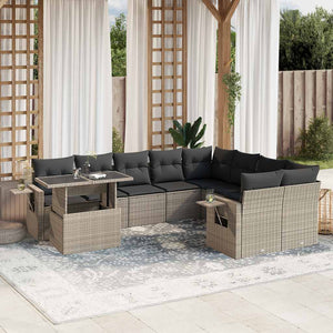 vidaXL Set Divano Giardino 10 pz con Cuscini Grigio Chiaro Polyrattan