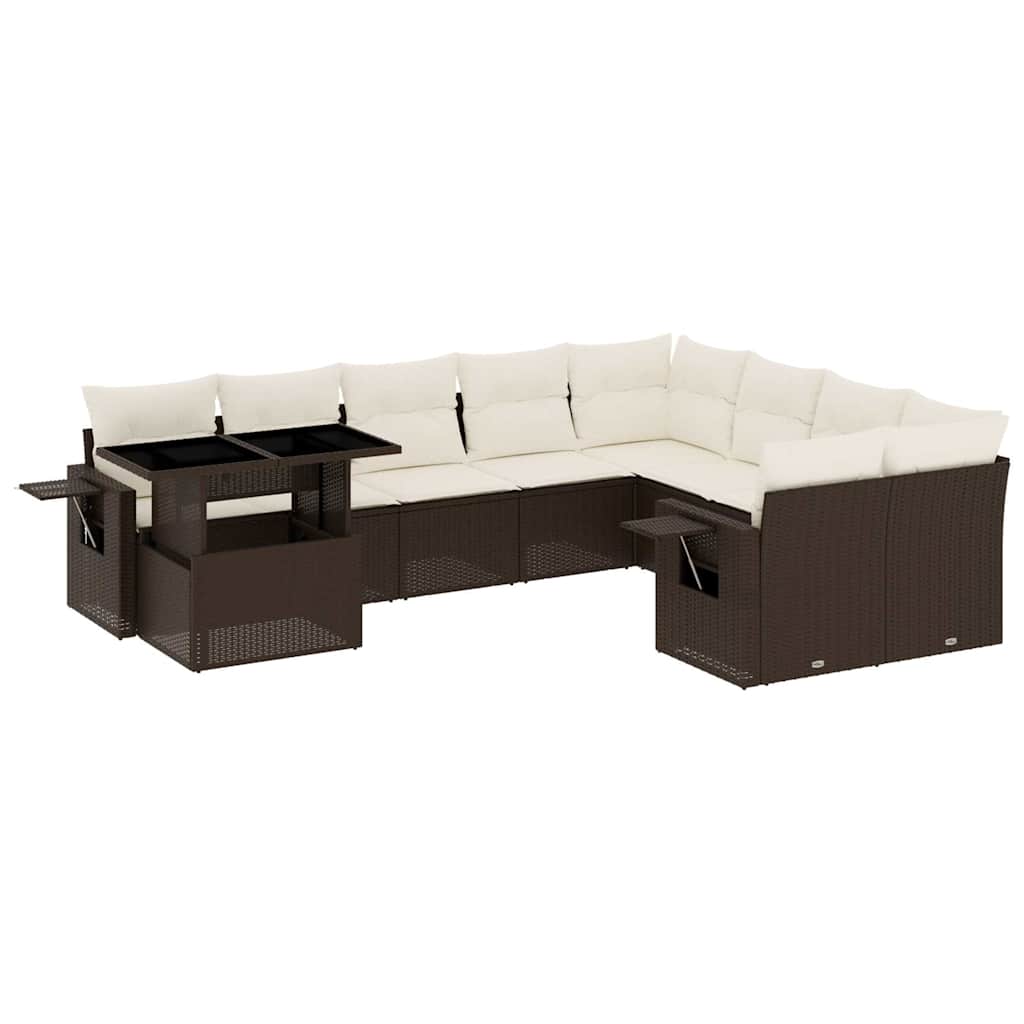 vidaXL Set Divani da Giardino 10pz con Cuscini in Polyrattan Marrone