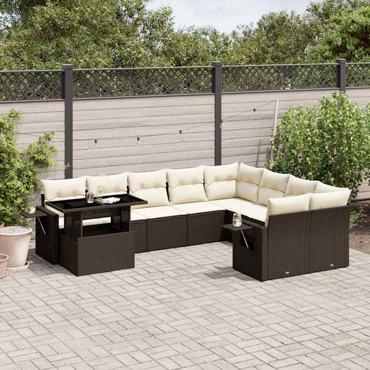 vidaXL Set Divani da Giardino 10pz con Cuscini in Polyrattan Marrone