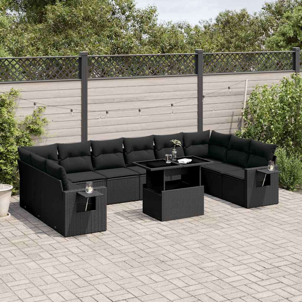 Set Divani da Giardino 11 pz con Cuscini in Polyrattan Nero 3268145