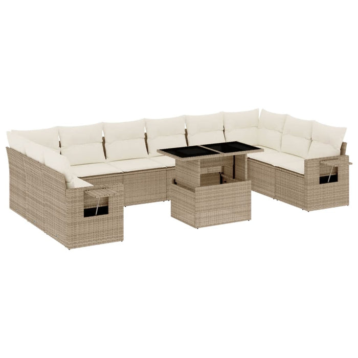 vidaXL Set Divani da Giardino 11 pz con Cuscini Beige in Polyrattan