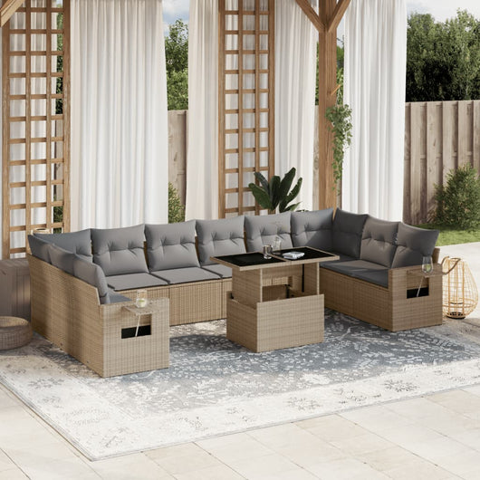 vidaXL Set Divani da Giardino 11 pz con Cuscini Beige in Polyrattan