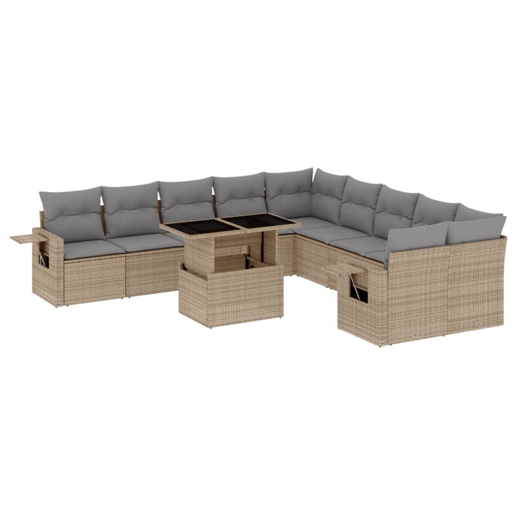 vidaXL Set Divani da Giardino 11 pz con Cuscini Beige in Polyrattan