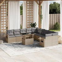 vidaXL Set Divani da Giardino 11 pz con Cuscini Beige in Polyrattan