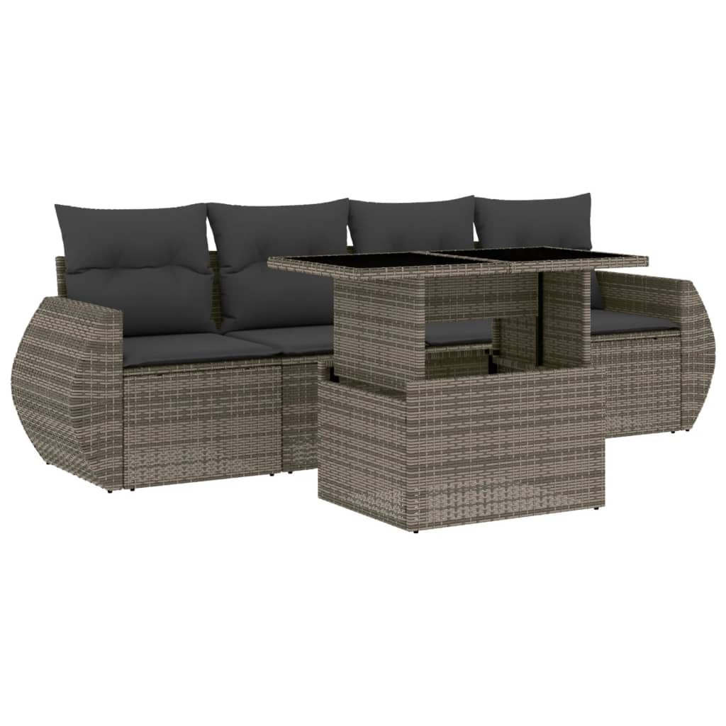 Set Divano da Giardino 5 pz con Cuscini Grigio in Polyrattan 3268360