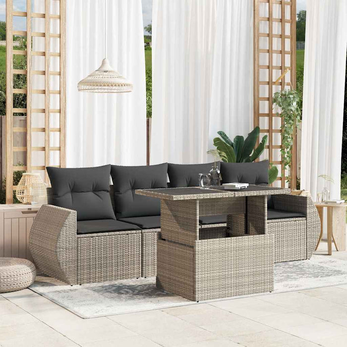 vidaXL Set Divano da Giardino 5pz con Cuscini Grigio Chiaro Polyrattan