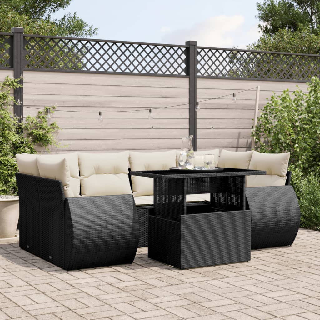 Set Divani da Giardino con Cuscini 7pz Nero Polyrattan 3268386