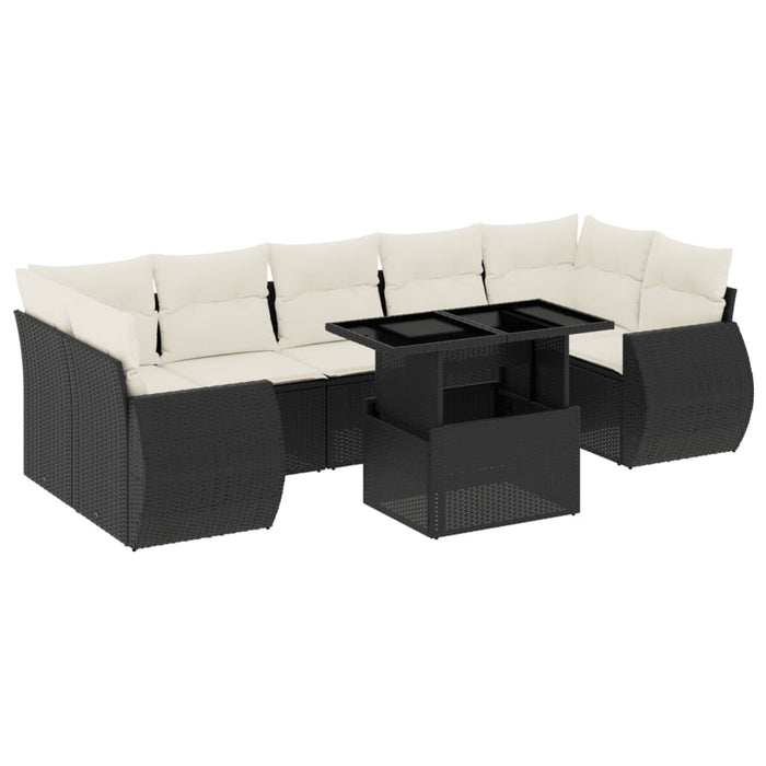 Set Divani da Giardino con Cuscini 8 pz Nero in Polyrattan