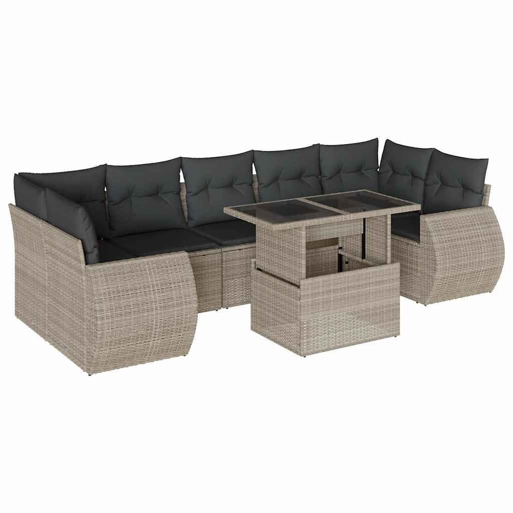 vidaXL Set Divano da Giardino 8pz con Cuscini Grigio Chiaro Polyrattan