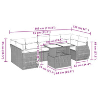 vidaXL Set Divano da Giardino 8pz con Cuscini Grigio Chiaro Polyrattan