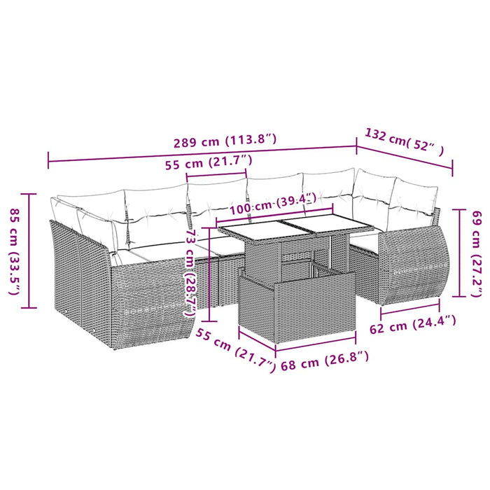 vidaXL Set Divano da Giardino 8pz con Cuscini Grigio Chiaro Polyrattan