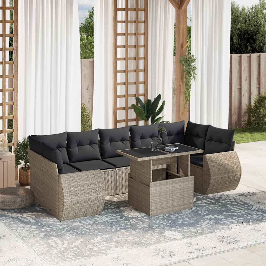 vidaXL Set Divano da Giardino 8pz con Cuscini Grigio Chiaro Polyrattan