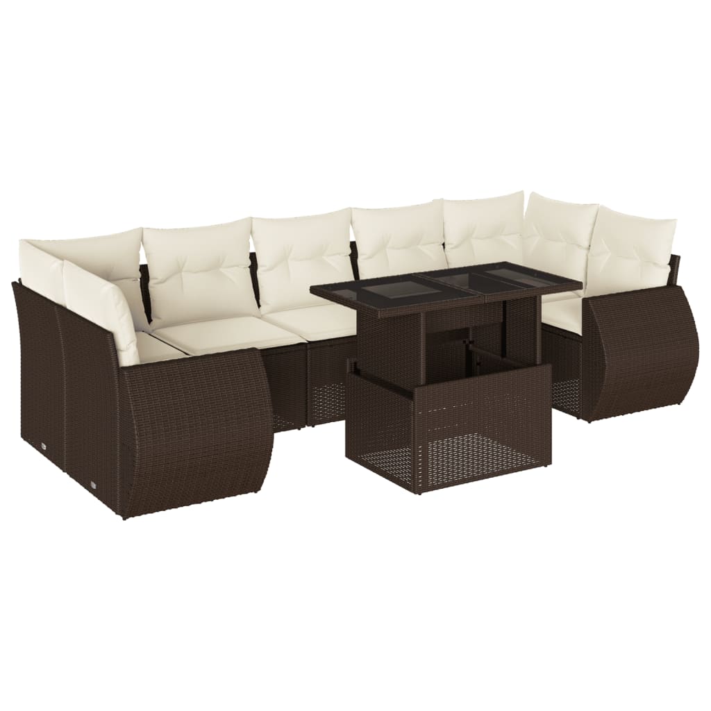 Set Divani da Giardino 8 pz con Cuscini Marrone in Polyrattan 3268413