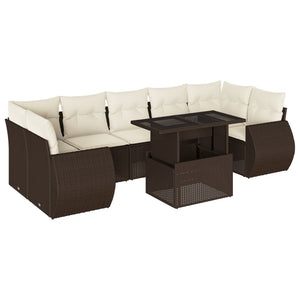 Set Divani da Giardino 8 pz con Cuscini Marrone in Polyrattan 3268413