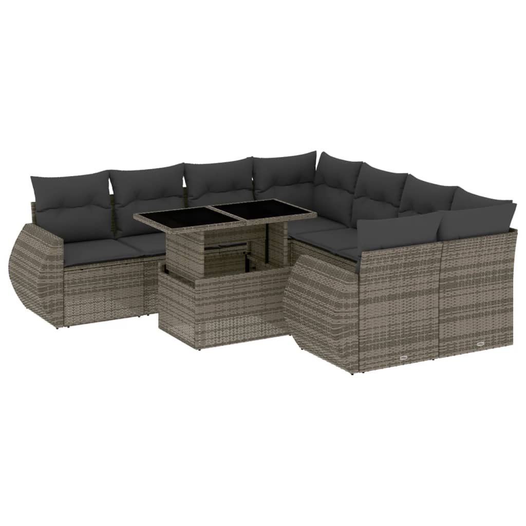 Set Divano da Giardino 9 pz con Cuscini Grigio in Polyrattan 3268430