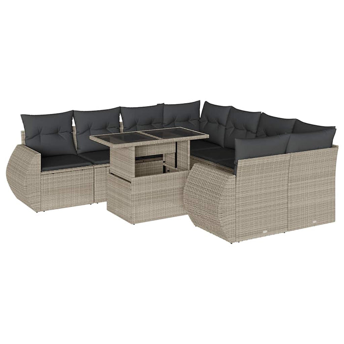 vidaXL Set Divano da Giardino 9pz con Cuscini Grigio Chiaro Polyrattan