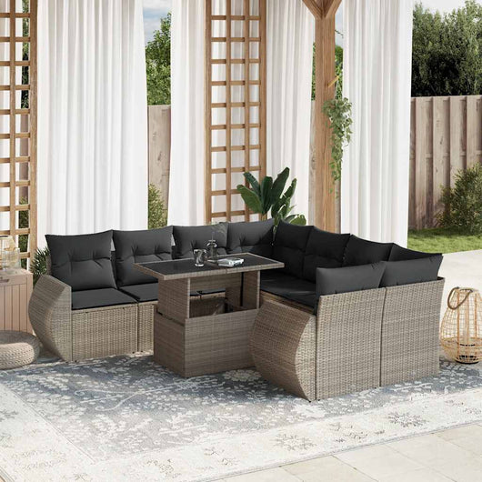 vidaXL Set Divano da Giardino 9pz con Cuscini Grigio Chiaro Polyrattan