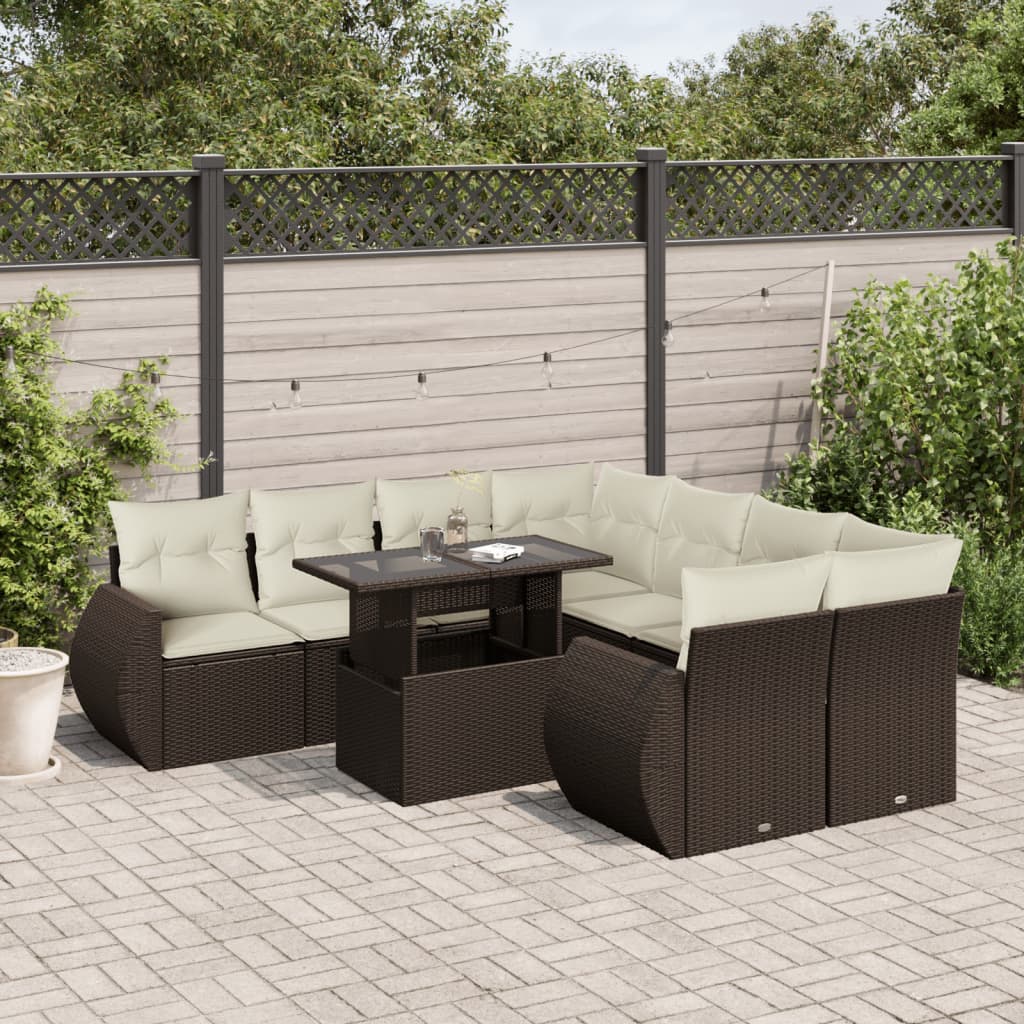 Set Divani da Giardino 9pz con Cuscini Marrone in Polyrattan 3268433