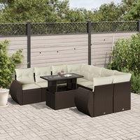 Set Divani da Giardino 9pz con Cuscini Marrone in Polyrattan 3268433