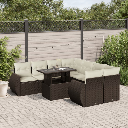 Set Divani da Giardino 9pz con Cuscini Marrone in Polyrattan 3268433