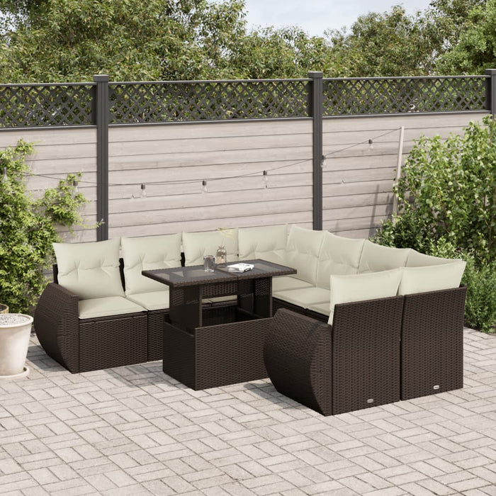 Set Divani da Giardino 9pz con Cuscini Marrone in Polyrattan 3268433