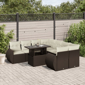vidaXL Set Divani da Giardino 9pz con Cuscini Marrone in Polyrattan